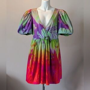 Anthropologie Plenty by Tracy Reese Surplice Rainbow Tropical Mini Dress Size M